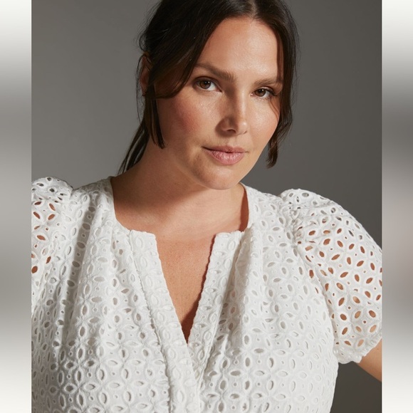 🍀🔥Anthropologie - White Eyelet Somerset Mini Dress - 1X - Picture 6 of 8